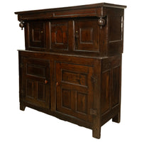 Antique Early 18th Century Welsh English Deuddarn Carved Oak Court Cupboard 1737