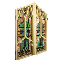 Pair Antique American Stained Glass Gothic Art Nouveau Doors Windows Povey Bros Circa 1900