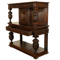 Antique 16th C Elizabethan Tudor Inlaid Oak Carved Court Cupboard Cabinet 1580