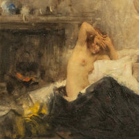 Antique Italian Realism Verismo Oil on Canvas Painting Female Nude Ex-Christie's by Antonio Mancini, 1890