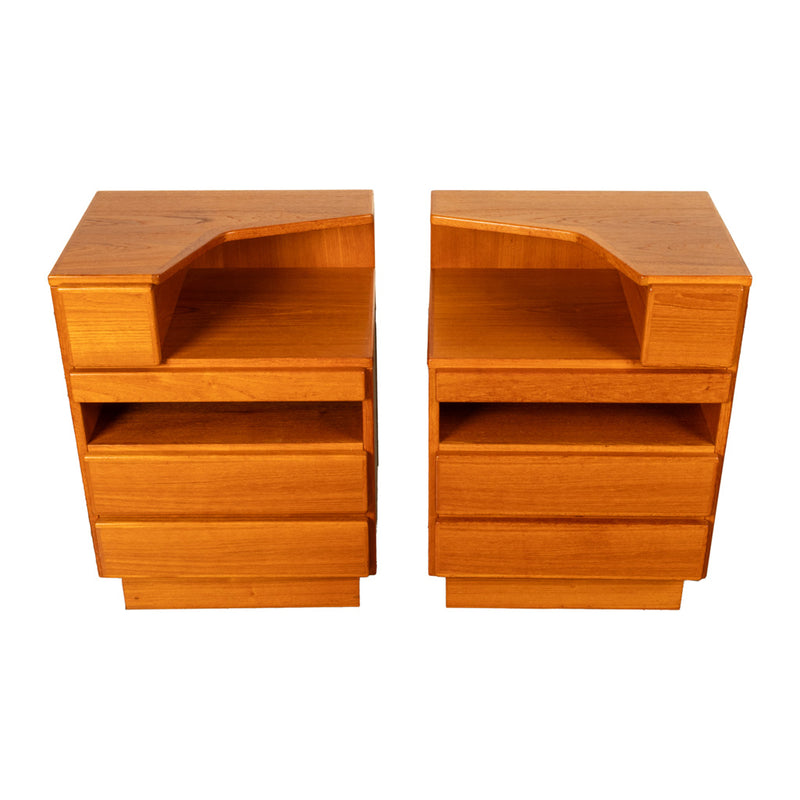 Pair Mid Century Modern Danish Teak Nightstands Chest Drawers by Scan Coll 1970