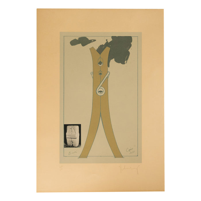 Pop Art Silk Screen Print and Collage "Clothespin Brancusi's Kiss" Philadelphia by Claes Oldenburg, 1972