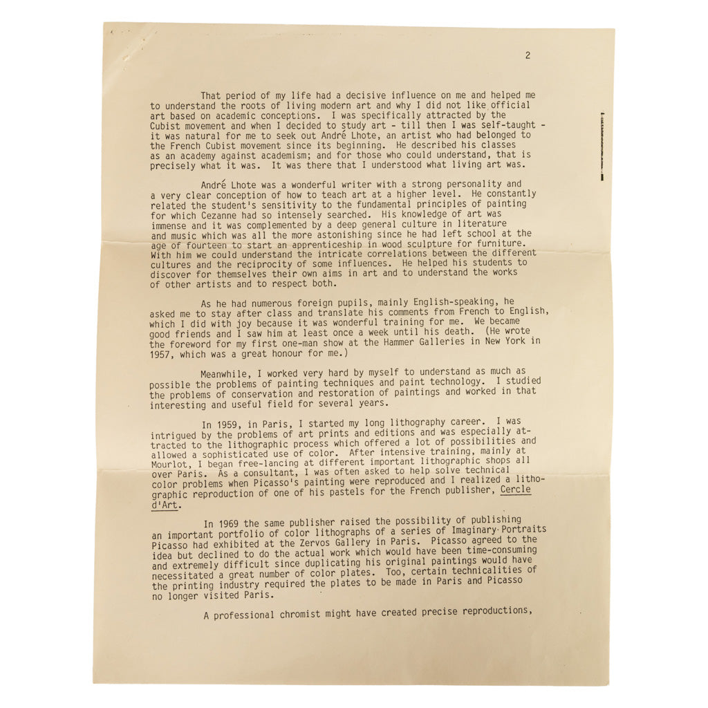 Original Colored Cubist Imaginary Portrait Signed Numbered by Pablo Picasso, 1969 with Marcel Salinas Letter