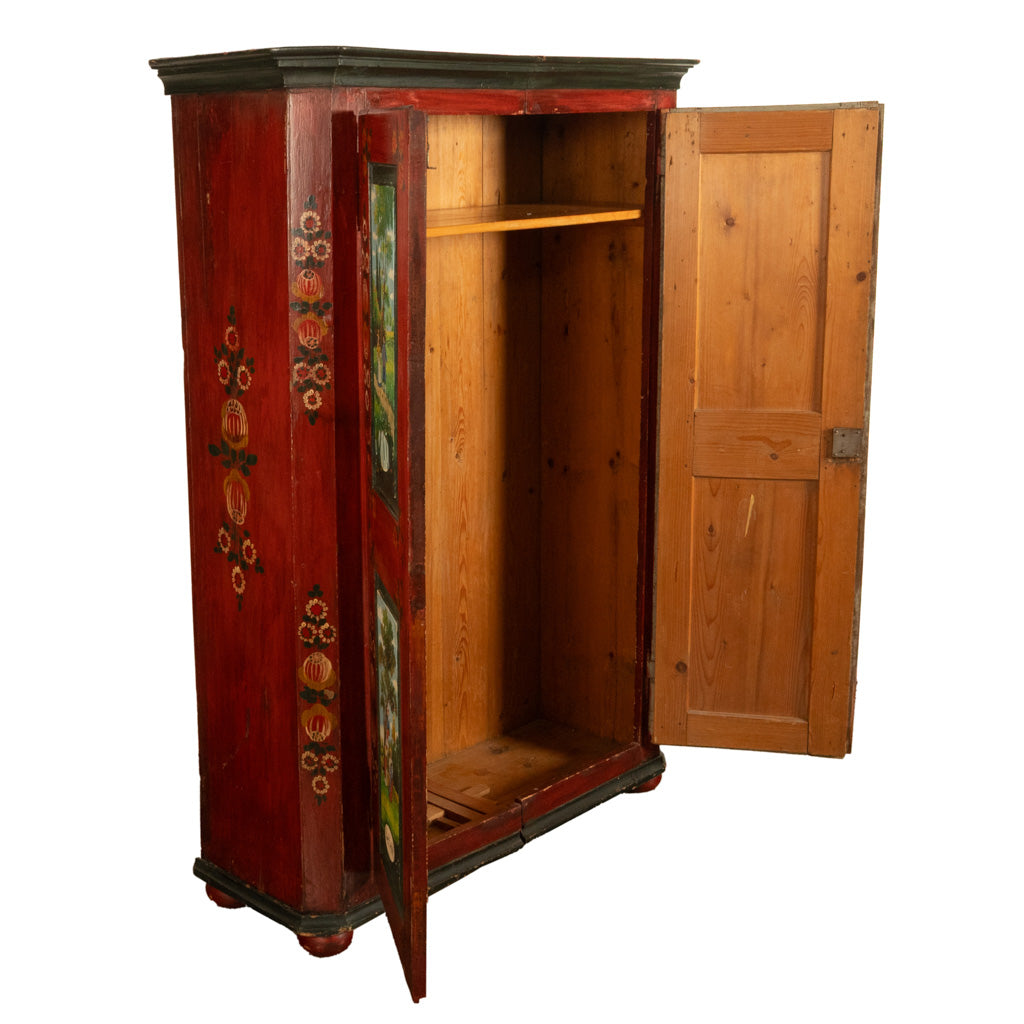Antique 19th Century German Painted Cabinet Wedding Armoire "Four Seasons" 1850