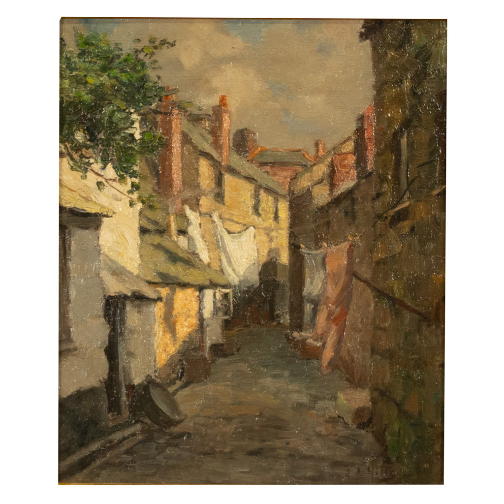 Antique American California Impressionist Oil Canvas Painting St. Ives Cornwall by Anna Althea Hills, 1910