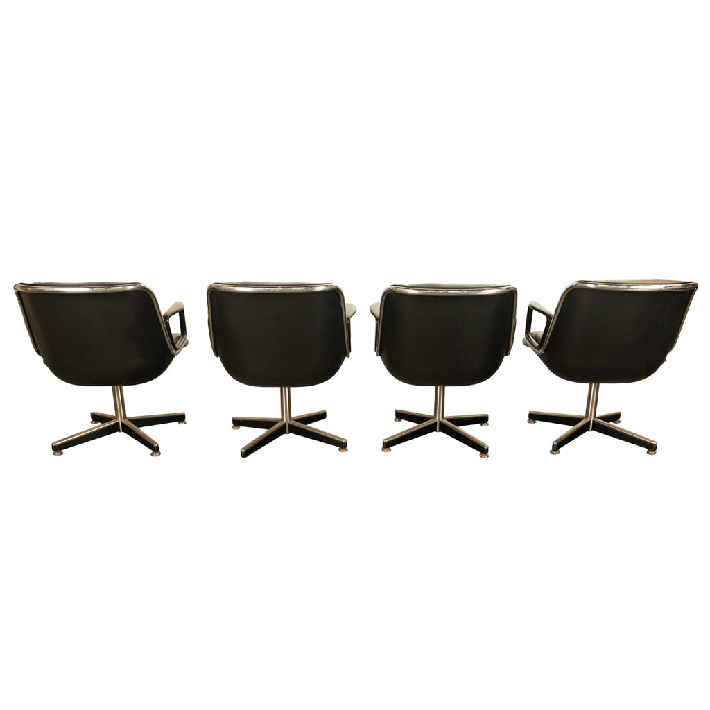 Set of 4 Mid Century Modern Charles Pollock Knoll Black Leather Executive Chairs, 1963