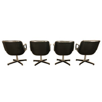Set of 4 Mid Century Modern Charles Pollock Knoll Black Leather Executive Chairs, 1963
