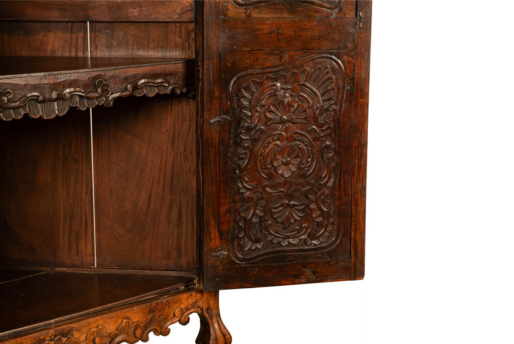 Antique 18th Century Carved Walnut Corner Cabinet Spainish Royal Coat of Arms
