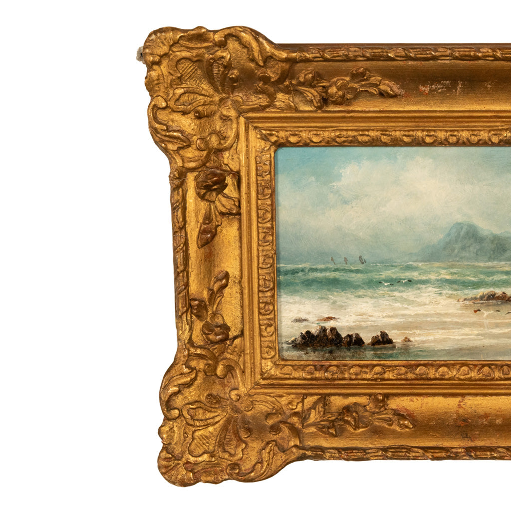 Antique 19th Century Marine Seascape Coastal Maritime English Channel Painting by James Webb, 1860