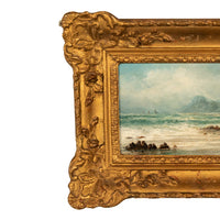 Antique 19th Century Marine Seascape Coastal Maritime English Channel Painting by James Webb, 1860