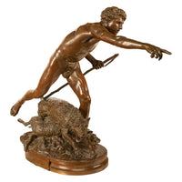 Monumental French Figurative Bronze Statue 'Au Loup' Shepherd Dog Sheep Hunting by Louis-Auguste Hiolin, 1874