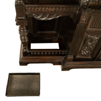 Antique Monumental Renaissance Revival Carved Oak Hall Tree Stand Mirror 1890