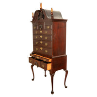 Antique 18thC American Federal Queen Anne Mahogany Bonnet-Top Highboy Salem Massachusetts 1790