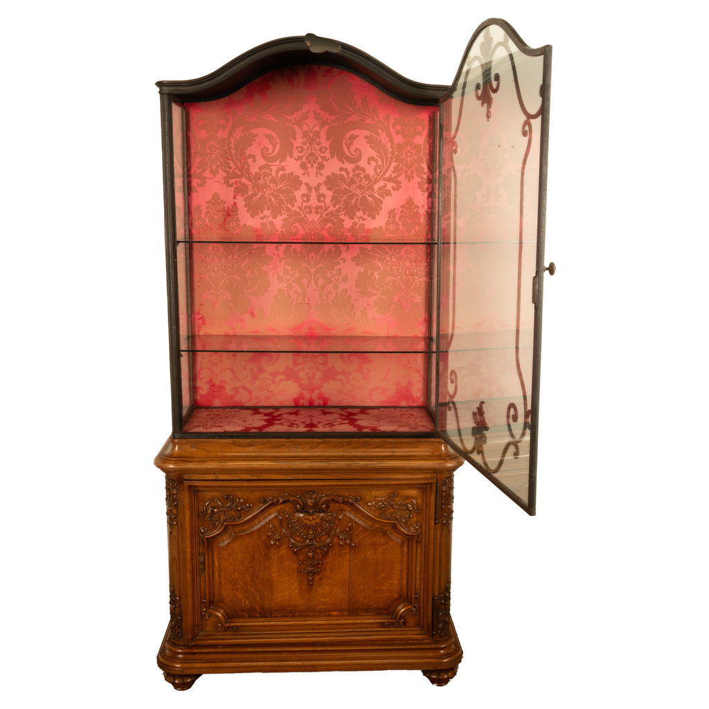 Antique French Louis VVI Carved Oak Iron & Glass Vitrine by Maison Soubrier 1900