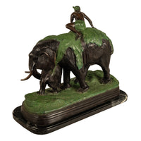 Antique Cast Bronze Elephant Hunt Scene with Lion Antonio Amorgasti Belgium 1925