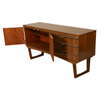 Mid Century Modern Danish Style Compact Zebra Wood Teak Credenza Sideboard 1960