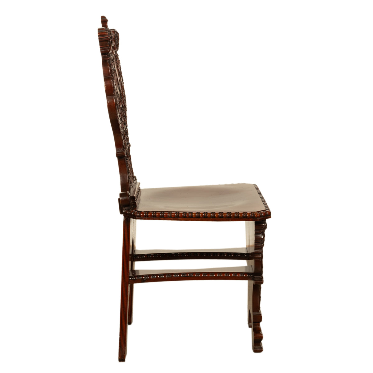 Antique Carved Italian Renaissance Revival Sgabello Chair Coat of Arms & Cherubs, 1870