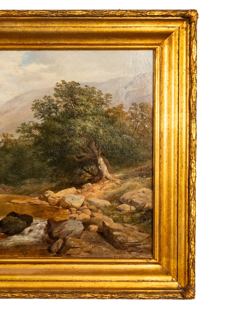 Large Antique English 19thC Oil Painting River Lyn Landscape Barnstaple Devon by Albert Lane, 1860