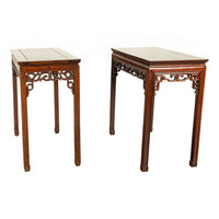 Pair Antique Chinese Qing Dynasty Elm Rosewood Side Serving Altar Tables 1860