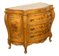 Antique 19th Century Italian Venetian Rococo Hand Painted Bombe Commode Chest of Drawers 1820