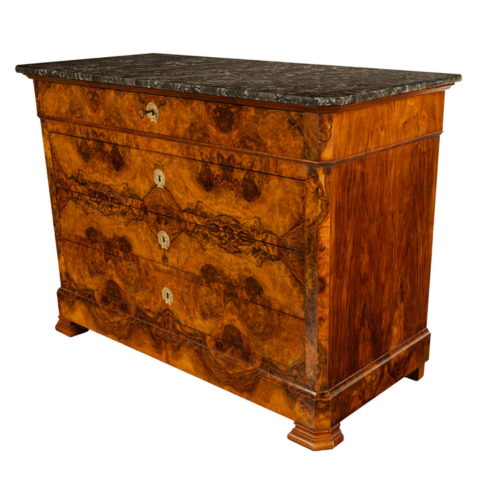 Antique French Walnut & Marble Louis-Philippe Walnut Commode Chest Drawers 1840