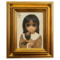 Authentic Oil Painting on Panel "Big Eyes" Beautiful Young Girl with Siamese Cat by Margaret Keane, 1980