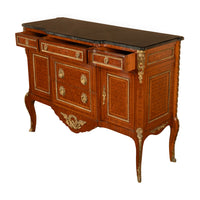 Antique French Parquetry Ormolu Marble Top Louis XVI Commode Chest Drawers 1880