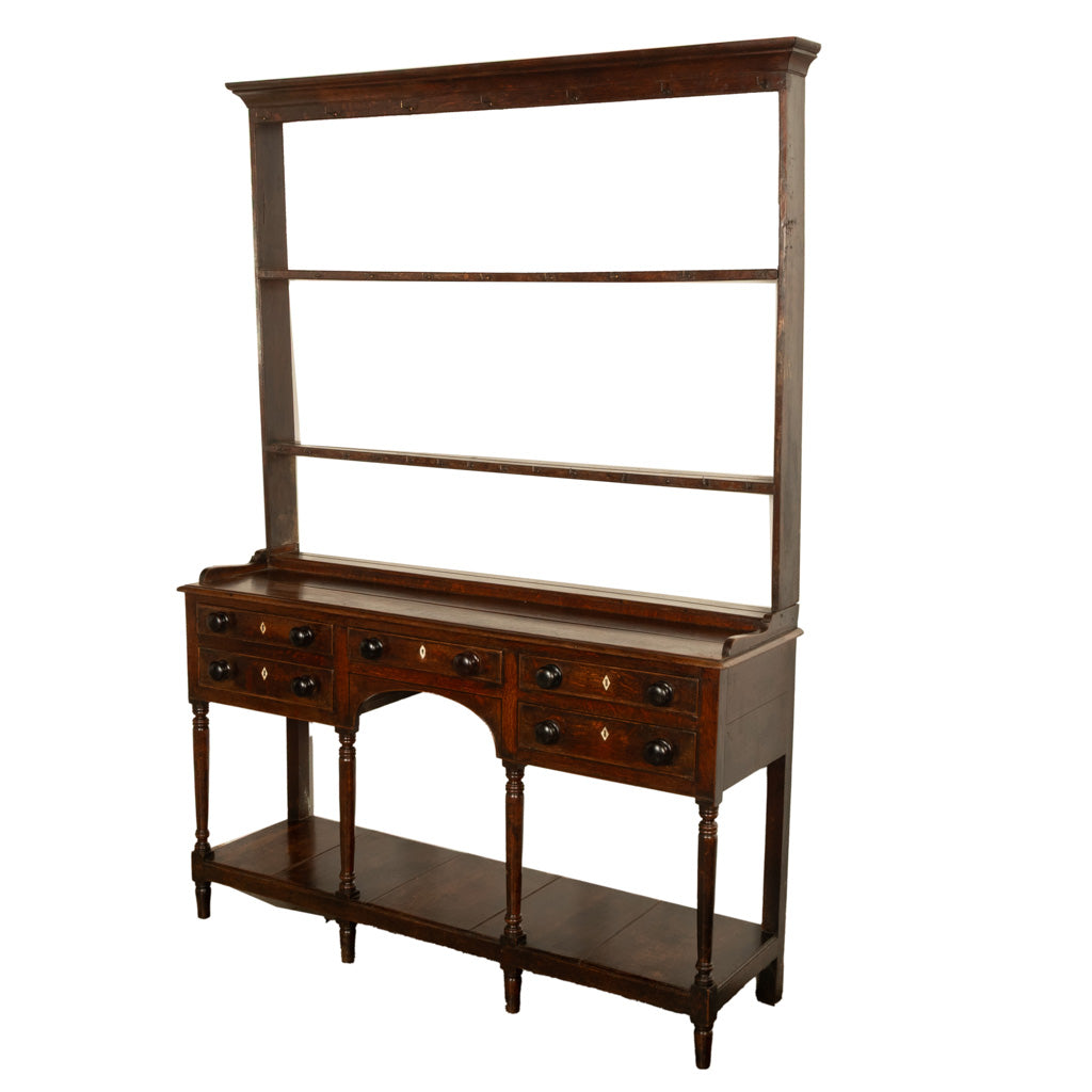 Antique 18th C George III Country Welsh Oak Dresser Plate Rack & Pot Board 1790