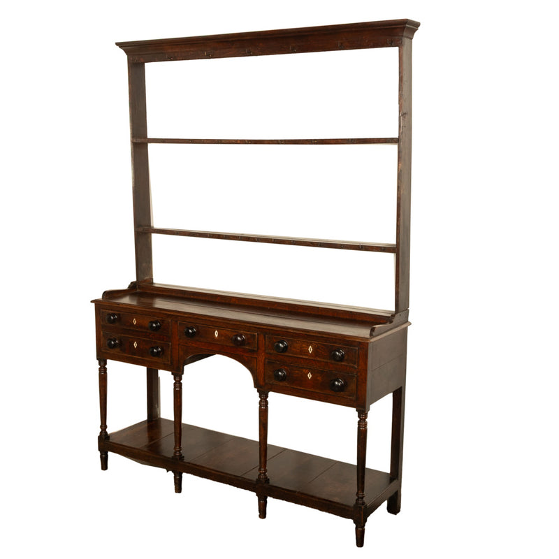 Antique 18th C George III Country Welsh Oak Dresser Plate Rack & Pot Board 1790