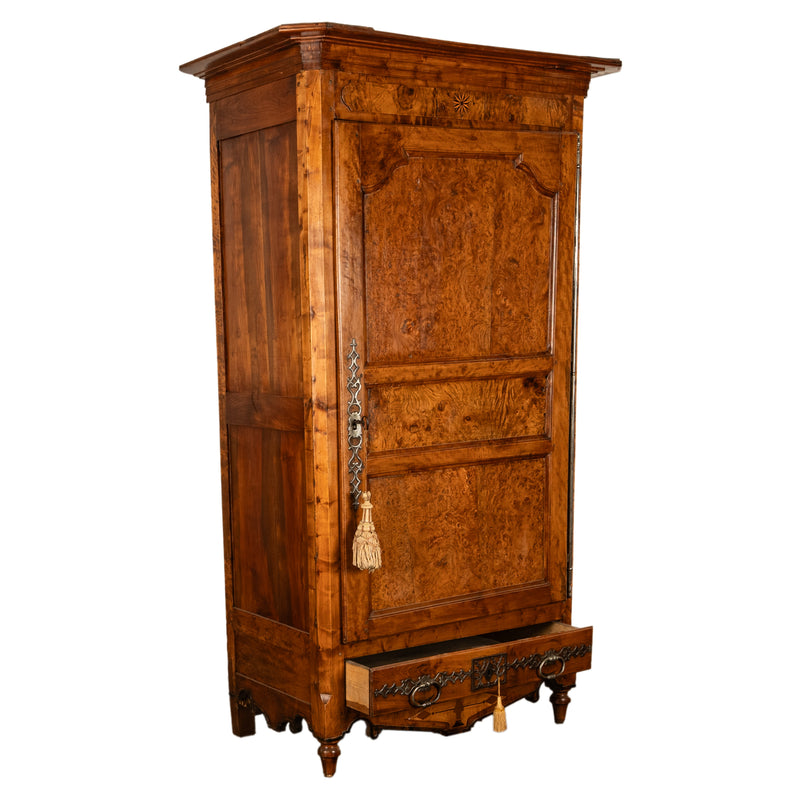 Antique French Provincial Inlaid Burl Chestnut Wardrobe Armoire Bonnetiere 1750