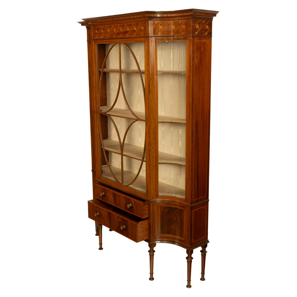 Antique Art Nouveau Inlaid Mahogany Display China Cabinet Vitrine Waring Gillow, 1905