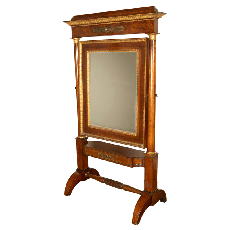 Fine Antique French Gilded Mahogany Ormolu Napoleonic Empire Cheval Mirror 1815
