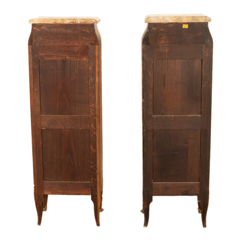 Antique Pair French Louis XV Chiffonier Marble & Kingwood Tall Lingerie Chests Circa 1880