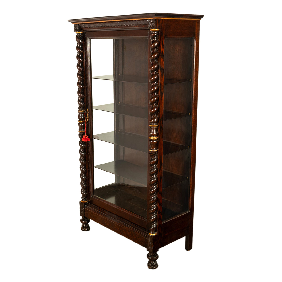 Antique American 19th Century Oak Barley Twist Display Case China Cabinet Hutch Circa 1890