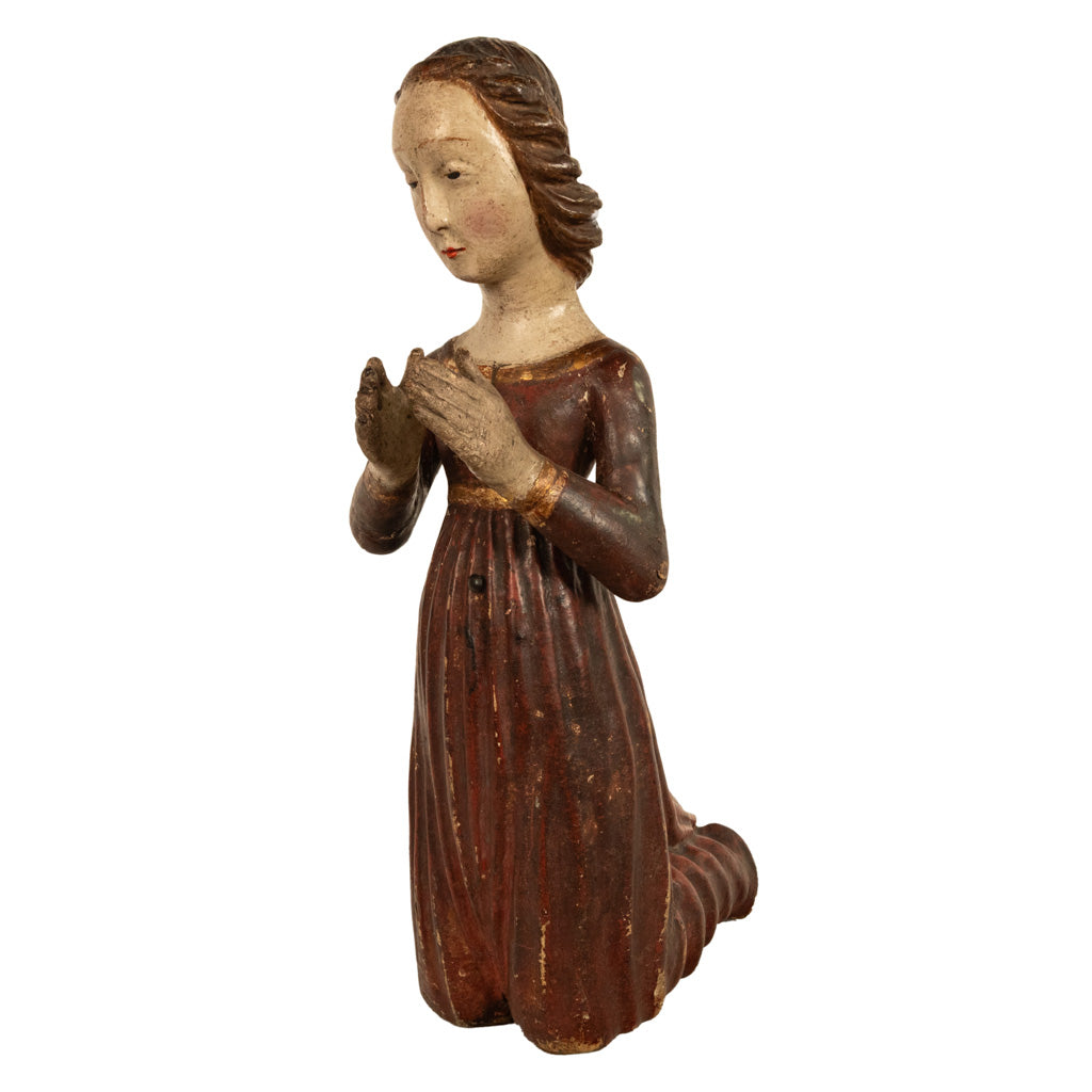 Antique Italian 15th Century Carved Wood Hand-Painted Madonna Statue Vecchietta 1460