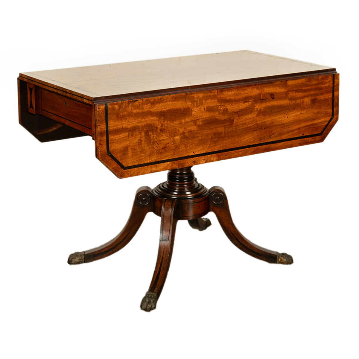 Antique Georgian Regency Inlaid Ebony Mahogany Pembroke Drop Leaf Pedestal Table 1810
