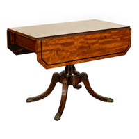Antique Georgian Regency Inlaid Ebony Mahogany Pembroke Drop Leaf Pedestal Table 1810