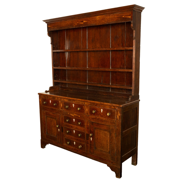 Antique 18th Century Georgian Oak Inlaid Welsh Dresser Plate Rack Sideboard 1780