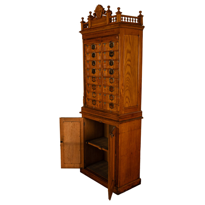 Antique American Carved Oak Victorian Roll Top Letter File Cabinet Amberg Co, 1883