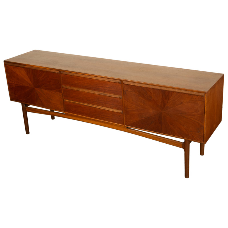 Mid Century Modern Danish Style Teak Long Credenza McIntosh Starburst Doors 1960