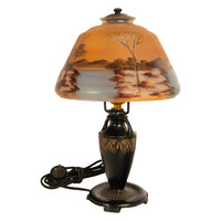 Antique Art Deco Moe Bridges Reverse Painted Landscape Boudoir Table Lamp 1920