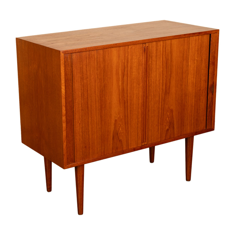 Danish Mid Century Modern Tambor Roll Front Teak Credenza Cabinet Kai Kristiansen Feldballes Møbelfabrik 1960