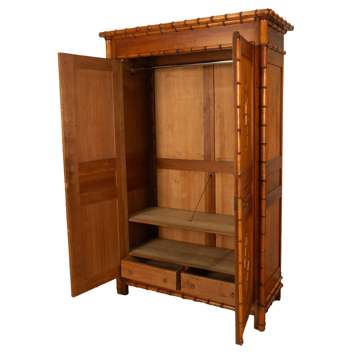 Antique 19th Century French Faux Bamboo Pine Armoire Wardrobe Cupboard 1880
