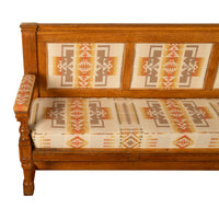 Antique 19th Century French Oak Bench Pew Pendleton Chief Joseph Fabric 1880