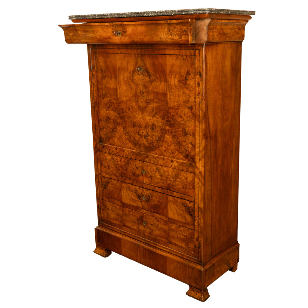 Antique French Louis Philippe Burr Walnut Secrétaire à Abattant Desk Chest 1840