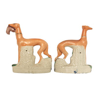 Antique 19thC Pair of Staffordshire Whippets Greyhounds Hunting Dog Figures 1860