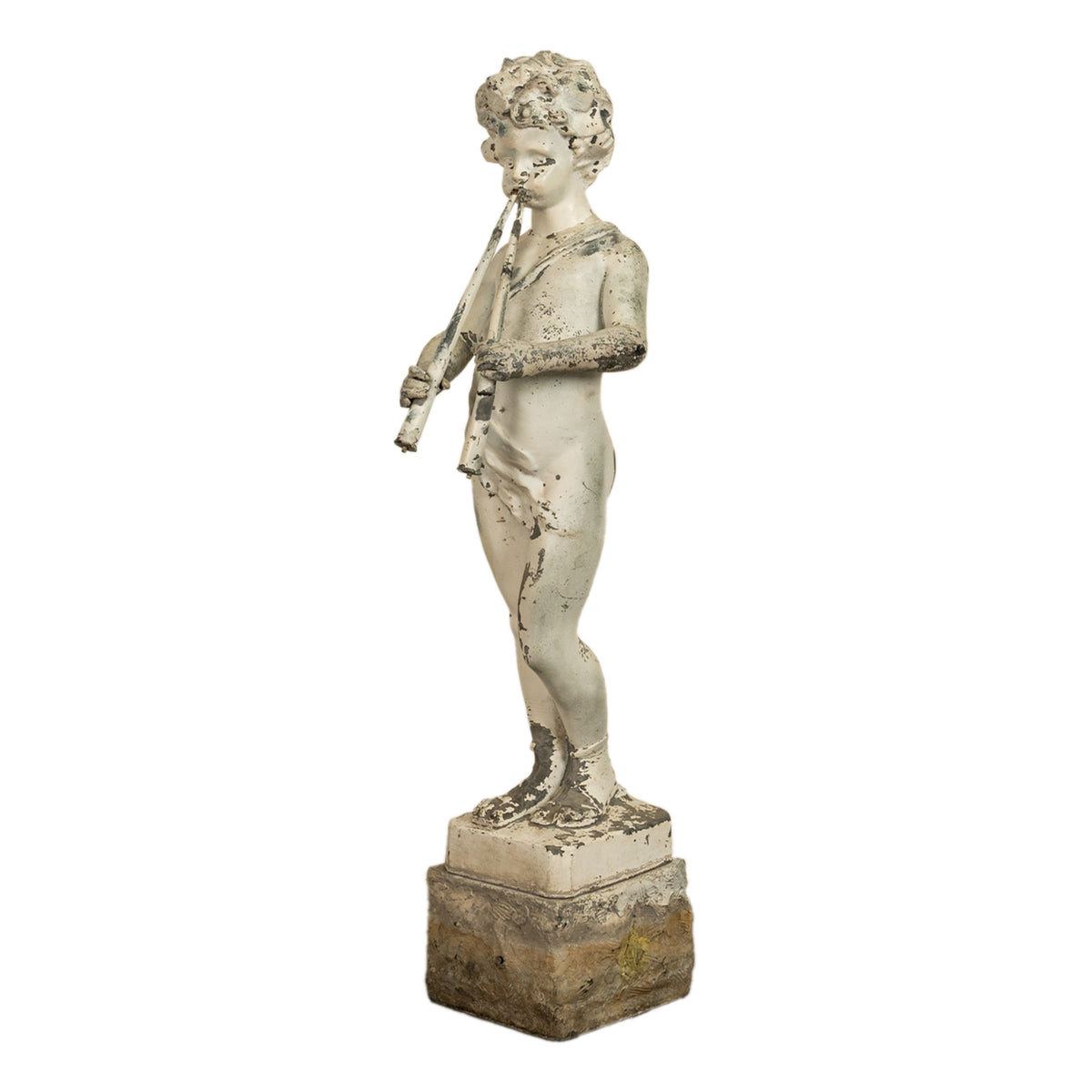 Antique French Lead Garden Statue Fountain Piping Boy Pan Putto Bacchante 1880