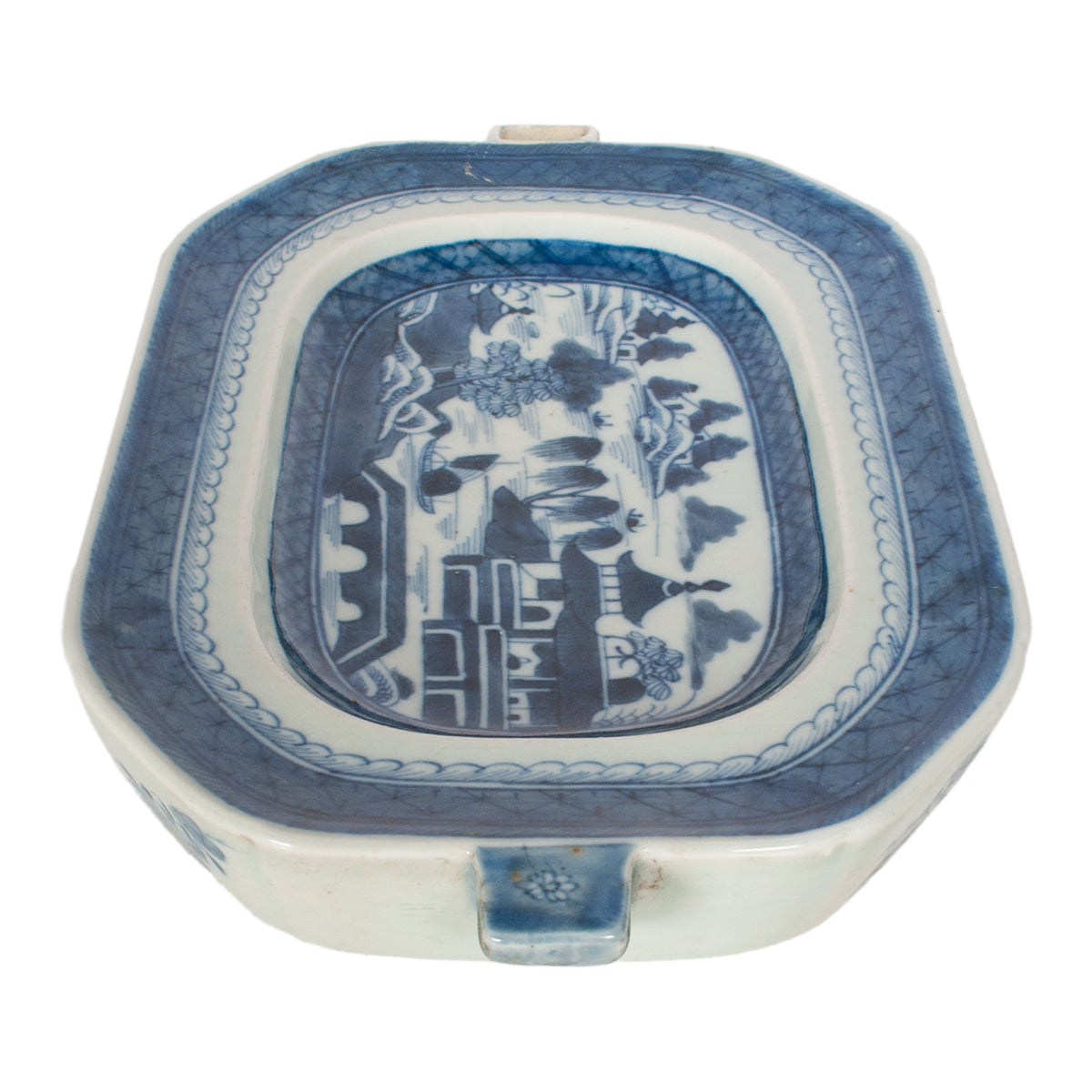 Antique Chinese Qing Canton Blue & White Export Porcelain Warming Dish 1800