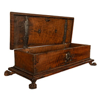 Antique Italian Baroque Walnut & Engraved Iron Jewelry Strong Box Cassone 1600