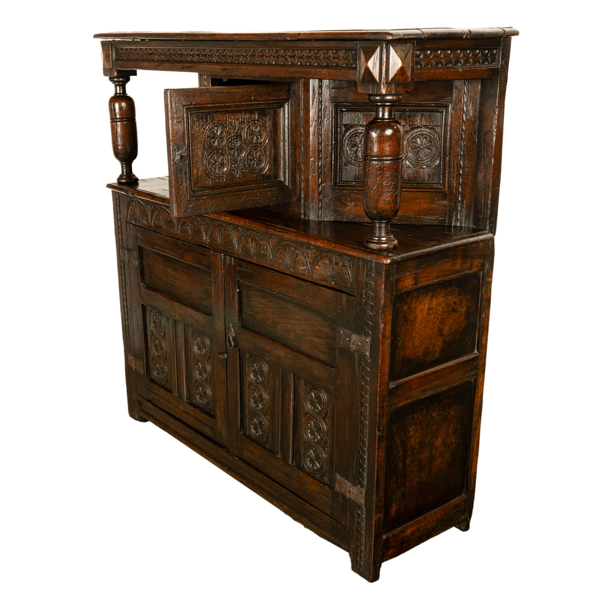 Antique 17th Century Elizabethan Tudor Period Carved Oak Court Cupboard Cabinet Circa 1600